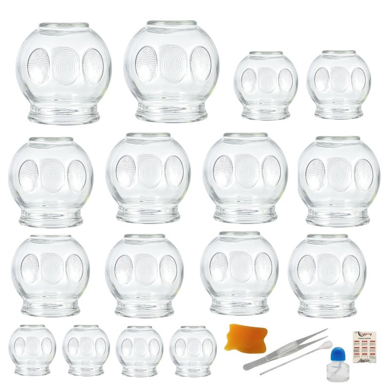 Hora de Lima 16PCS Glass Cupping Therapy Set Professional Chinese Traditional Acupoint Massage Cups for Cupping Therapy Treatment Thick Glass Cupping Set for Body